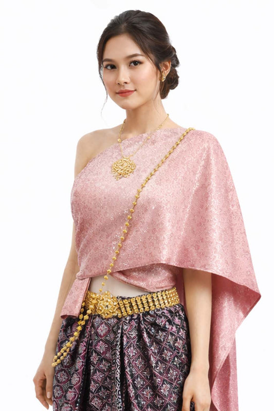 Ladies Thai Traditional Dress - Wedding Attire Formal Outfit Lotus Pink