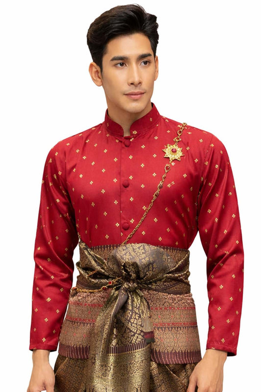Thai Wedding Outfit For Men "Chut Thai" Red Silk Attire Traditional Formal Wear | Siam Regal