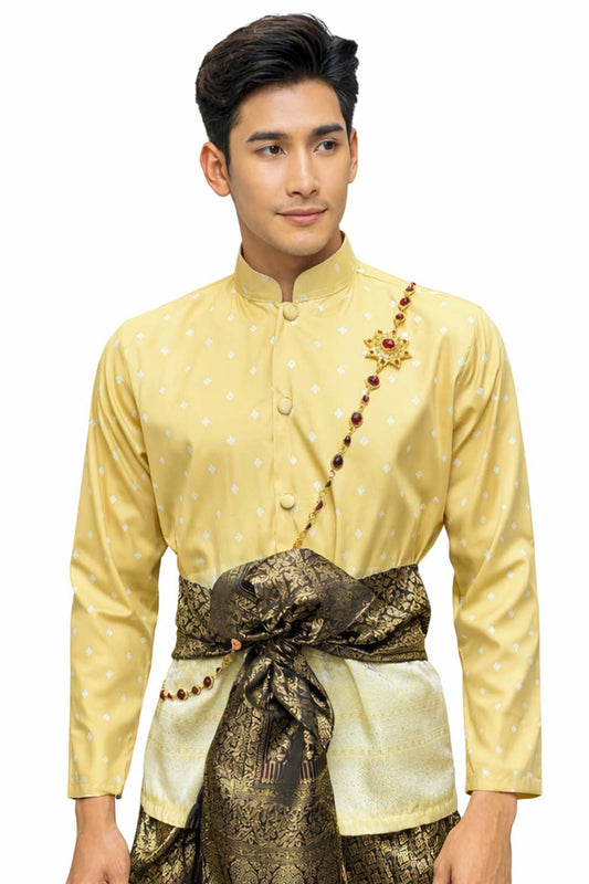 Thai Wedding Outfit For Men "Chut Thai" Yellow Silk Attire Traditional Formal Wear | Siam Regal
