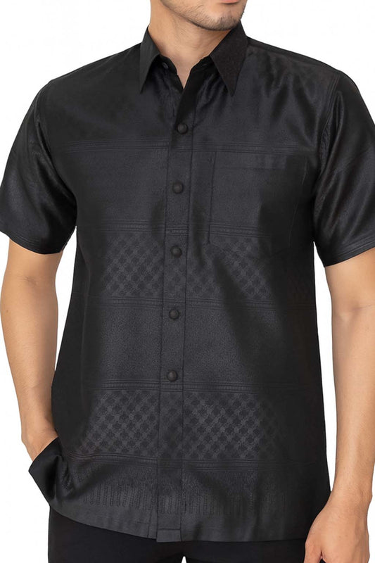 Siam Regal's Men's Midnight Black Silk Shirt Short Sleeve