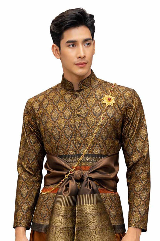 Thai Wedding Outfit For Men "Chut Thai" Golden Brown Silk Attire Traditional Formal Wear | Siam Regal