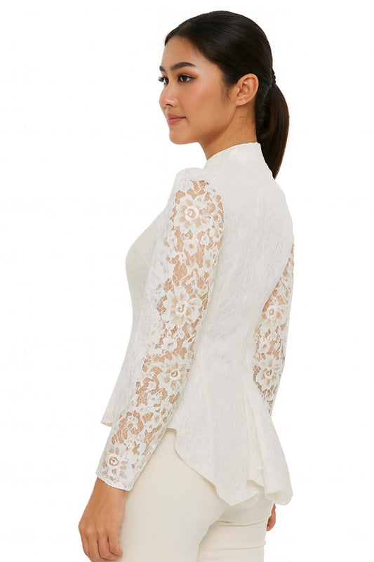 Siam Regal's Ladies Thai Silk Lace Blouse White Pear Button