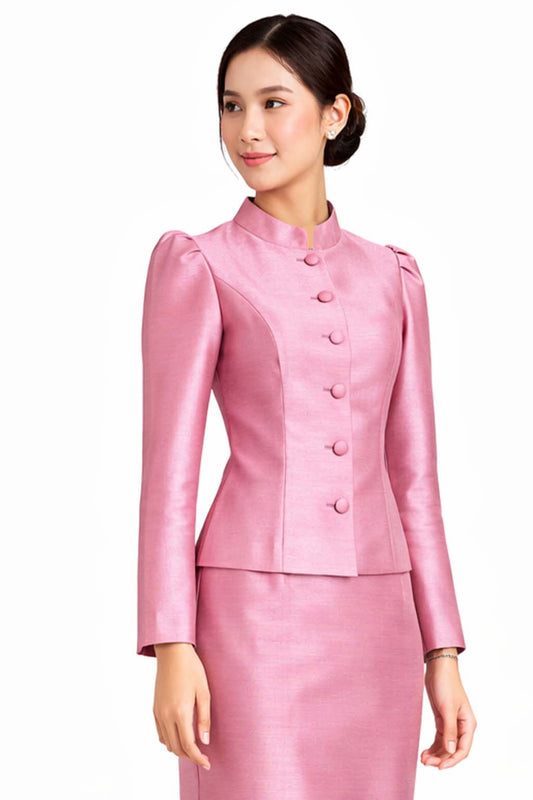 Ladies Rose Elegant Thai Silk 2 Piece Outfit - Fitted Blouse & Skirt Formal Wedding Attire