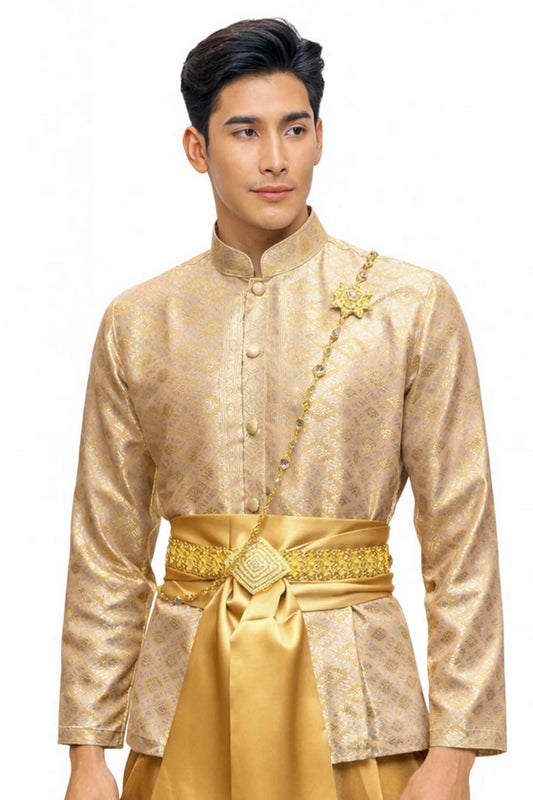Thai Wedding Outfit For Men "Chut Thai" Gold Silk Attire Traditional Formal Wear | Siam Regal