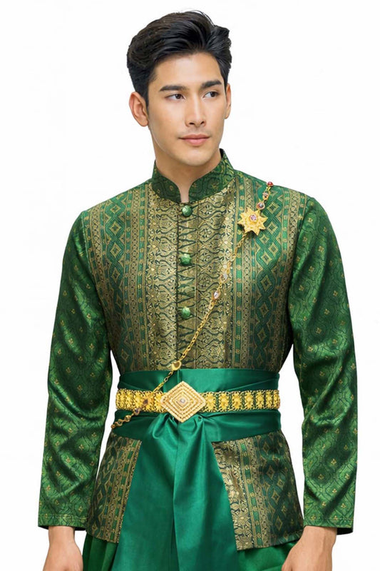 Thai Wedding Outfit For Men "Chut Thai" Green Silk Attire Traditional Formal Wear | Siam Regal