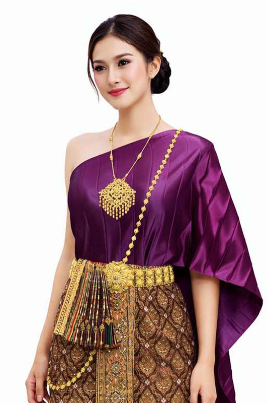 Ladies Mangosteen Traditional Thai Outfit - 2 Piece Dress Set Sarong & Sash Wedding Formal Attire