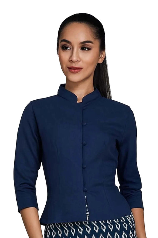 Blue Traditional Thai Dress for Women Thai cotton outfit Authentic Thailand Formal Outfit Thai Wedding Dress Traditional Siam Clothing Asian Cultural Costume –Temple Ceremony Outfit Ladies Thai Formal Wear Siam Regal