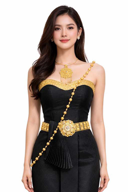 Thai Silk Wedding Guest Dress – Black Modern Thai Formal Outfit | Siam Regal