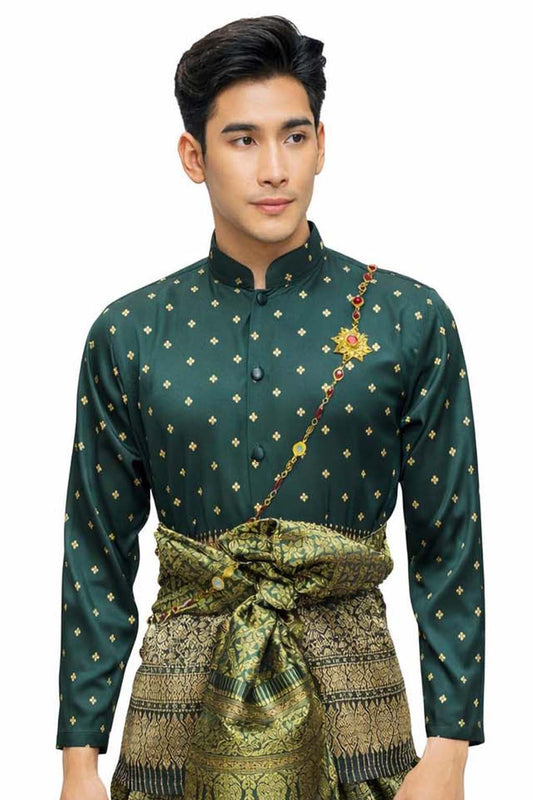 Thai Wedding Outfit For Men "Chut Thai" Green Silk Attire Traditional Formal Wear | Siam Regal