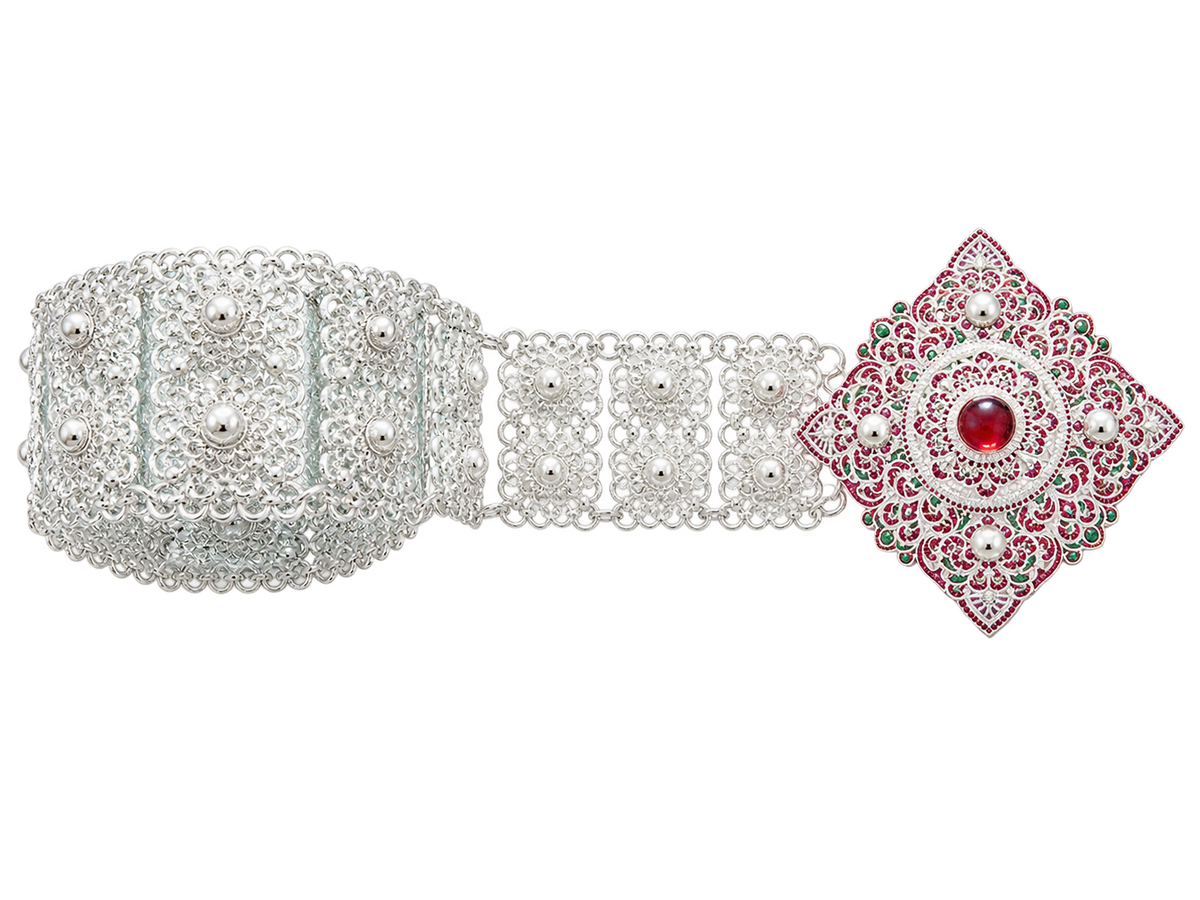 Thai Traditional Bridal Jewelry Set – Silver with Red Stones 🇹🇭