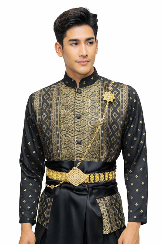 Thai Wedding Outfit For Men "Chut Thai" Black Silk Attire Traditional Formal Wear | Siam Regal