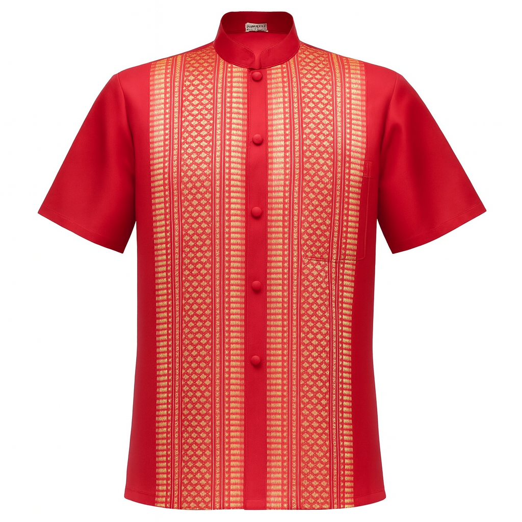 Siam Regal's Men's Silk Shirt Short Sleeve Chinese Collar