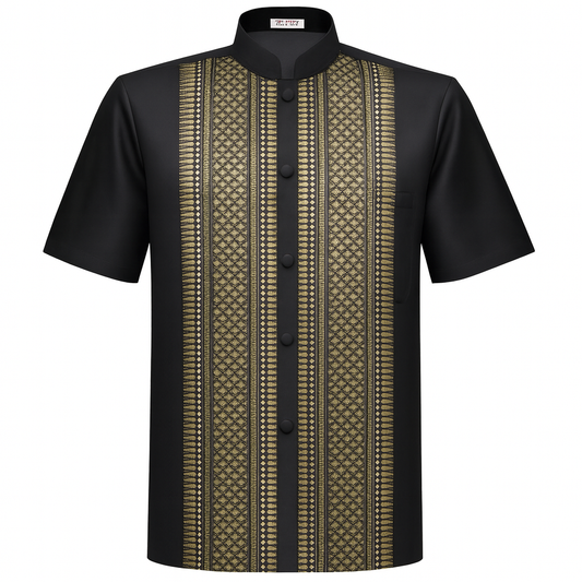 Siam Regal's Men's Silk Shirt Short Sleeve Chinese Collar