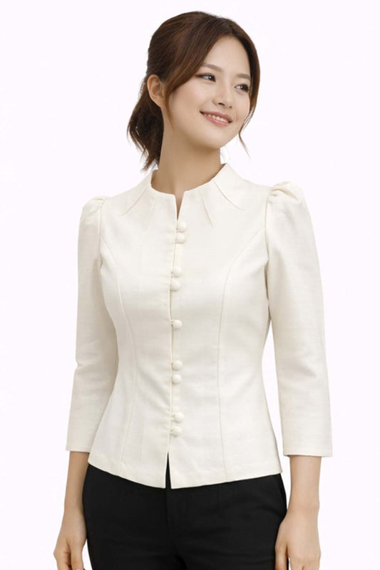 Elegant Thai Silk Blouse Double Button Closure Formal Shirt Wedding Dress Top