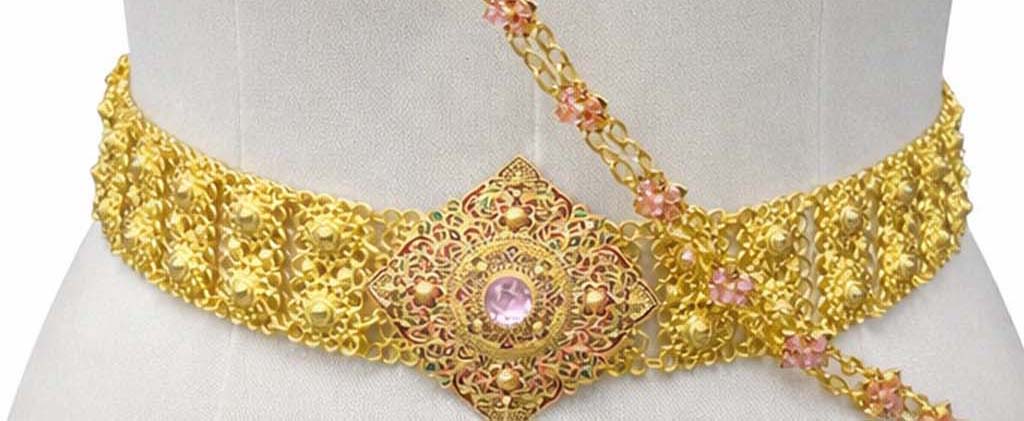 Thai Traditional Bridal Jewelry Set – Gold with Pink Stones