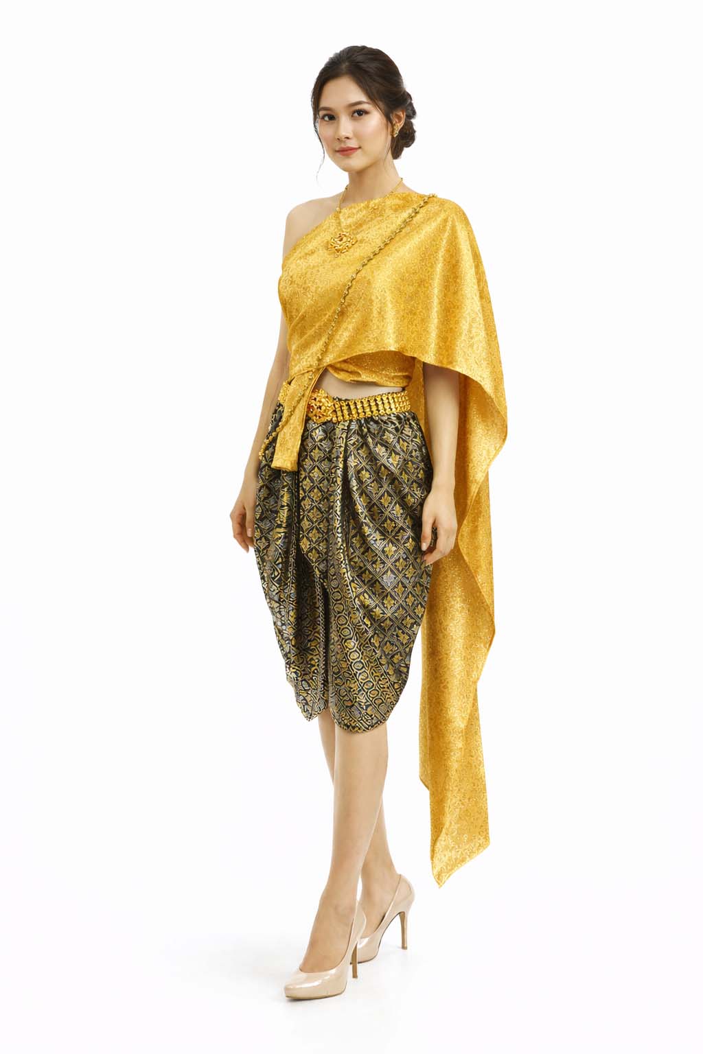 Ladies Thai Traditional Dress - Wedding Attire Formal Outfit Gold