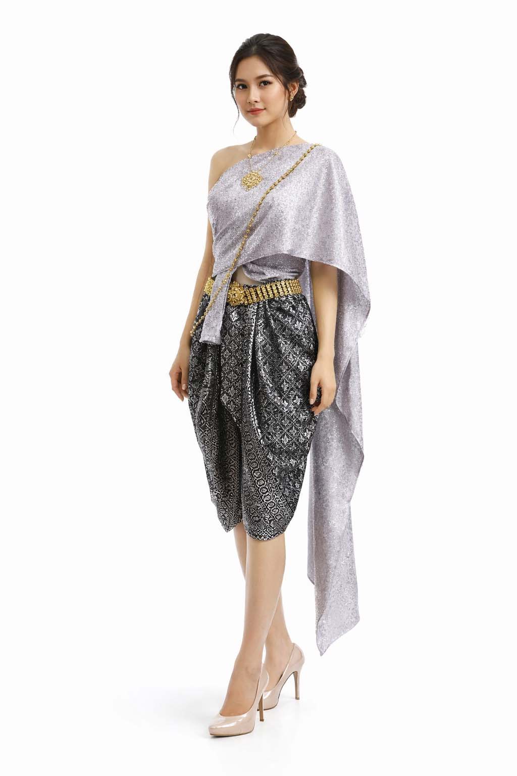 Ladies Thai Traditional Dress - Wedding Attire Formal Outfit Grey