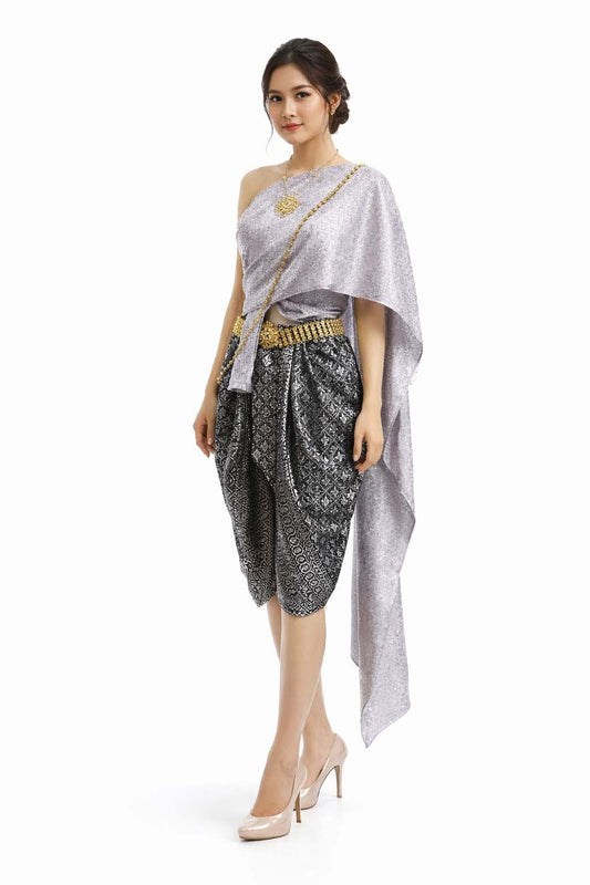 Ladies Thai Traditional Dress - Wedding Attire Formal Outfit Grey