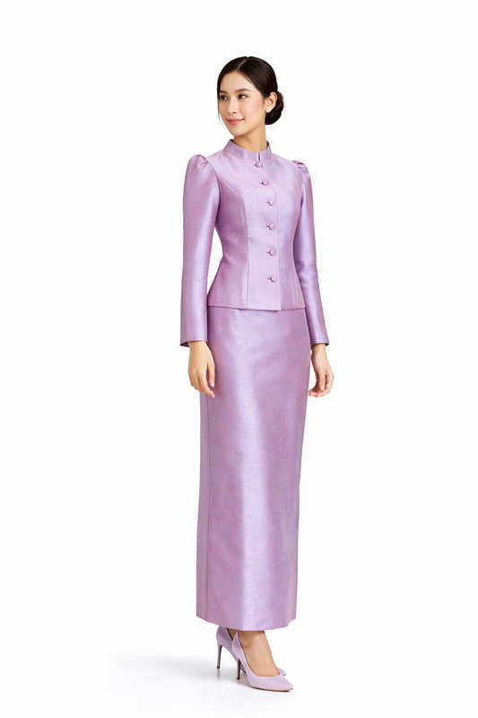 Ladies Taro Elegant Thai Silk 2 Piece Outfit - Fitted Blouse & Skirt Formal Wedding Attire