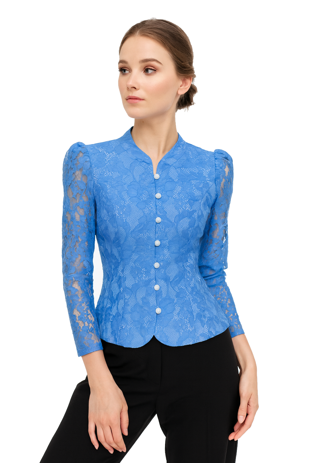 Siam Regal's Ladies Thai Silk Lace Blouse White Pear Button