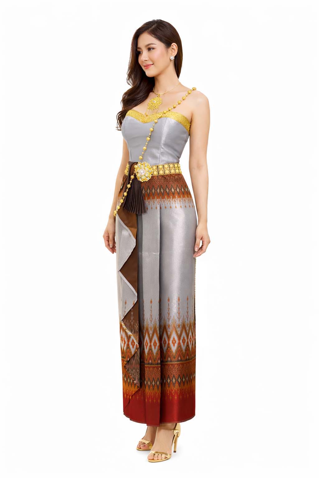 Thai Silk Wedding Dress – Gray Modern Thai Formal Outfit | Siam Regal