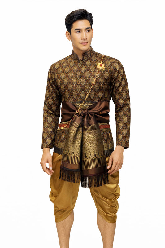 Thai Wedding Outfit For Men "Chut Thai" Gold Silk Attire Traditional Formal Wear | Siam Regal