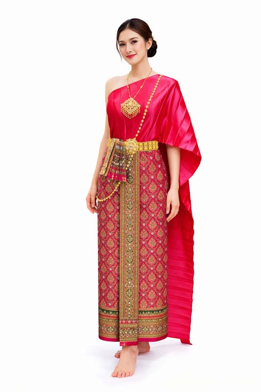 Ladies Primrose Traditional Thai Outfit - 2 Piece Dress Set Sarong & Sash Wedding Formal Attire
