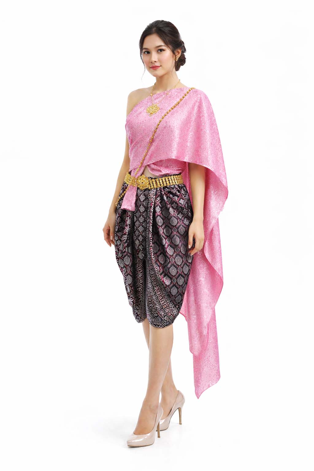 Ladies Thai Traditional Dress - Wedding Attire Formal Outfit Pink