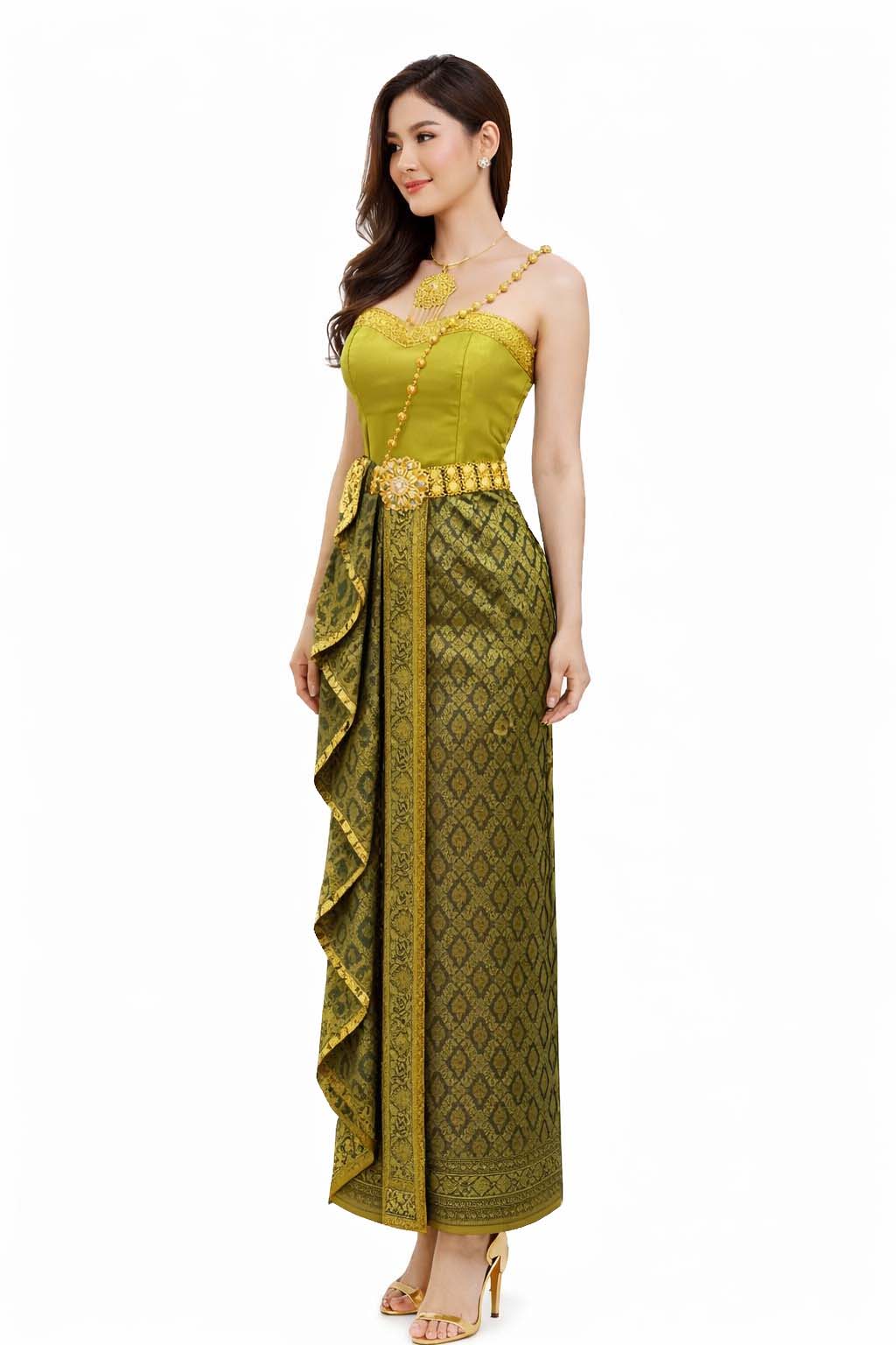 Thai Silk Wedding Dress – Lime Green Modern Thai Formal Outfit | Siam Regal 