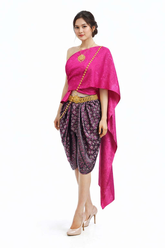 Ladies Thai Traditional Dress - Wedding Attire Formal Outfit Primrose