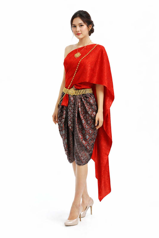 Ladies Thai Traditional Dress - Wedding Attire Formal Outfit Red