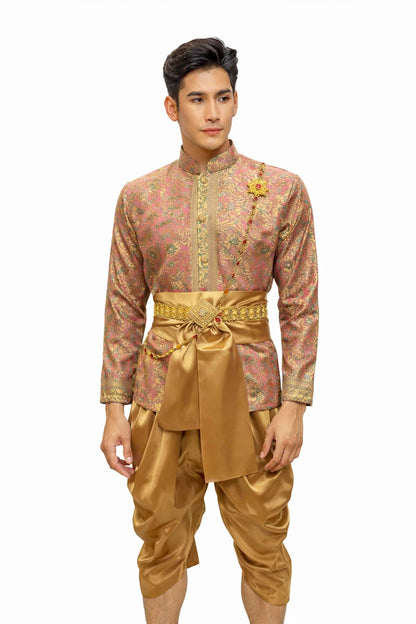 Men’s Traditional Thai Outfit – Rose & Gold 3 Piece Silk Wedding Set | Siam Regal 🇹🇭