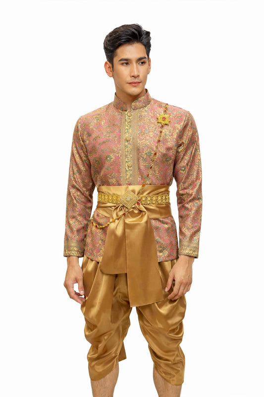 Men’s Traditional Thai Outfit – Rose & Gold 3 Piece Silk Wedding Set | Siam Regal 🇹🇭