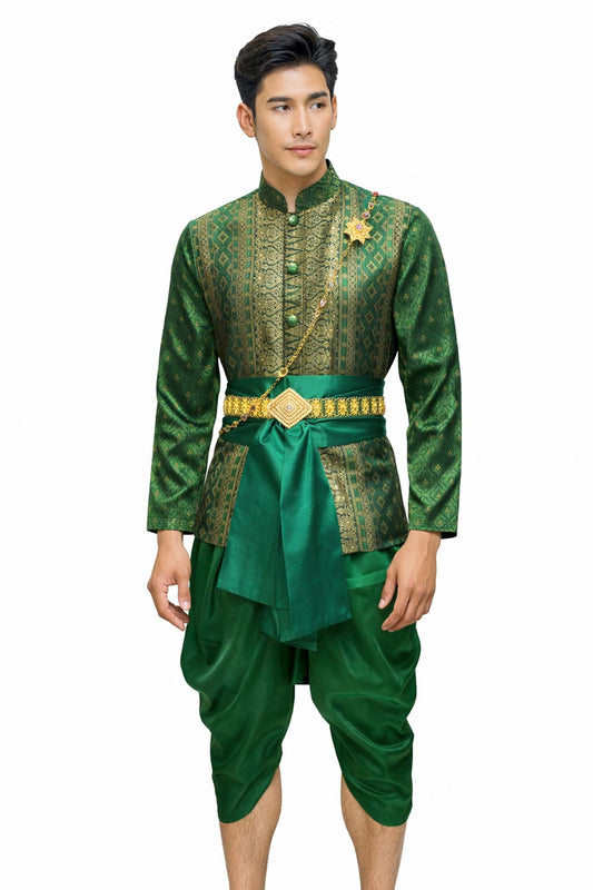 Thai Wedding Outfit For Men "Chut Thai" Green Silk Attire Traditional Formal Wear | Siam Regal