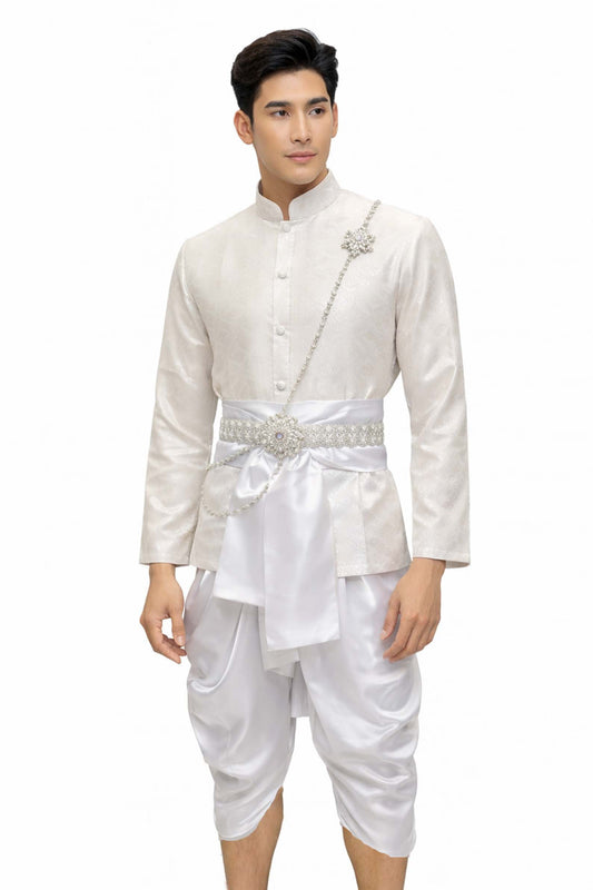 Thai Wedding Outfit For Men "Chut Thai" White Silk Attire Traditional Formal Wear | Siam Regal