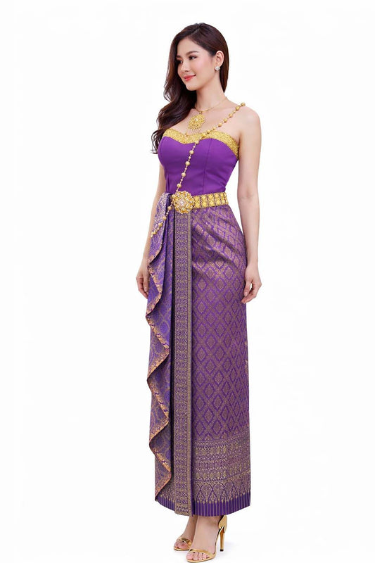 Thai Silk Wedding Dress – Purple Modern Thai Formal Outfit | Siam Regal 