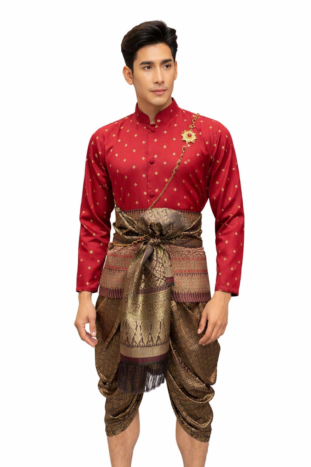 Thai Wedding Outfit For Men "Chut Thai" Red Silk Attire Traditional Formal Wear | Siam Regal