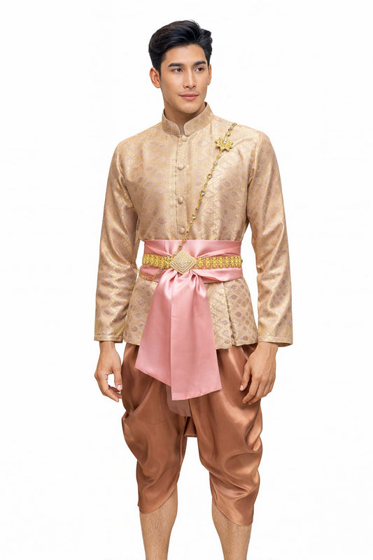 Thai Wedding Outfit For Men "Chut Thai" Rose Silk Attire Traditional Formal Wear | Siam Regal