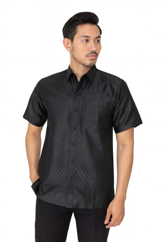 Siam Regal's Men's Midnight Black Silk Shirt Short Sleeve