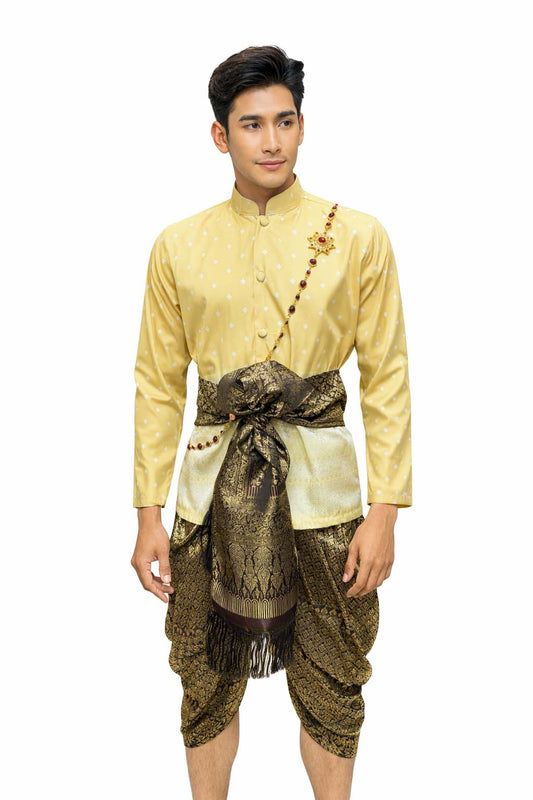 Thai Wedding Outfit For Men "Chut Thai" Yellow Silk Attire Traditional Formal Wear | Siam Regal