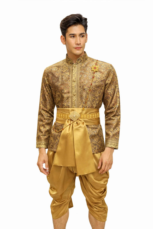 Men’s Traditional Thai Outfit – Gold 3 Piece Silk Wedding Set | Siam Regal 🇹🇭