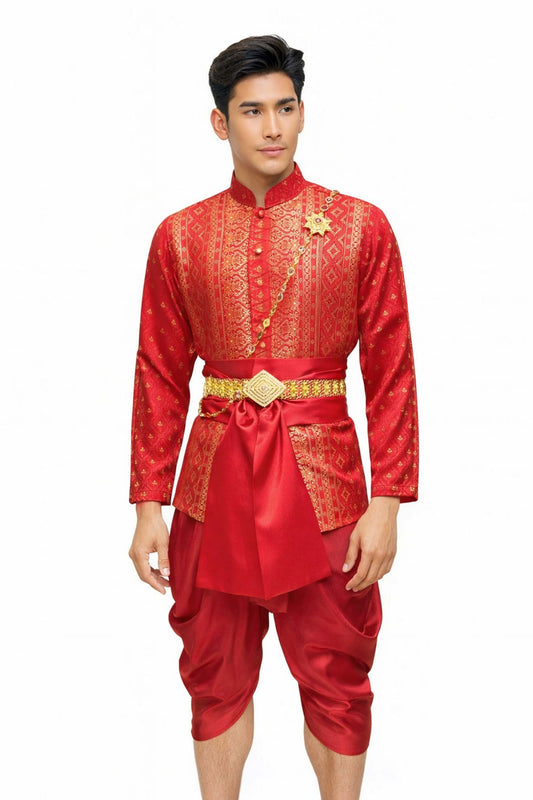 Thai Wedding Outfit For Men "Chut Thai" Red Silk Attire Traditional Formal Wear | Siam Regal