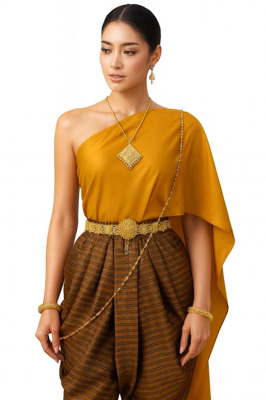 Elegant Silk Golden Brown Outfit