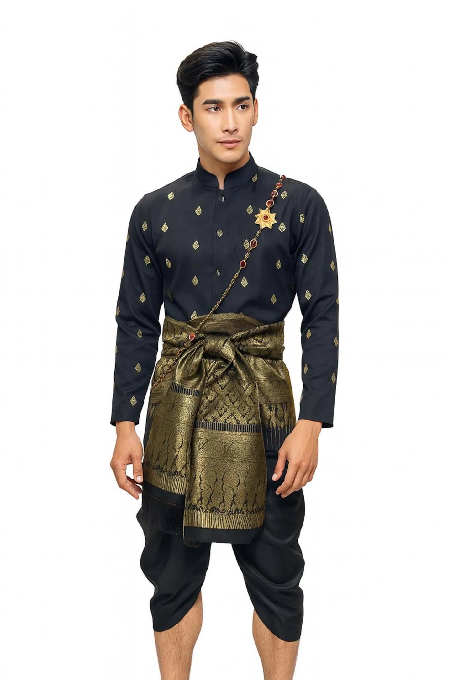 Thai Wedding Outfit For Men "Chut Thai" Black Silk Attire Traditional Formal Wear | Siam Regal