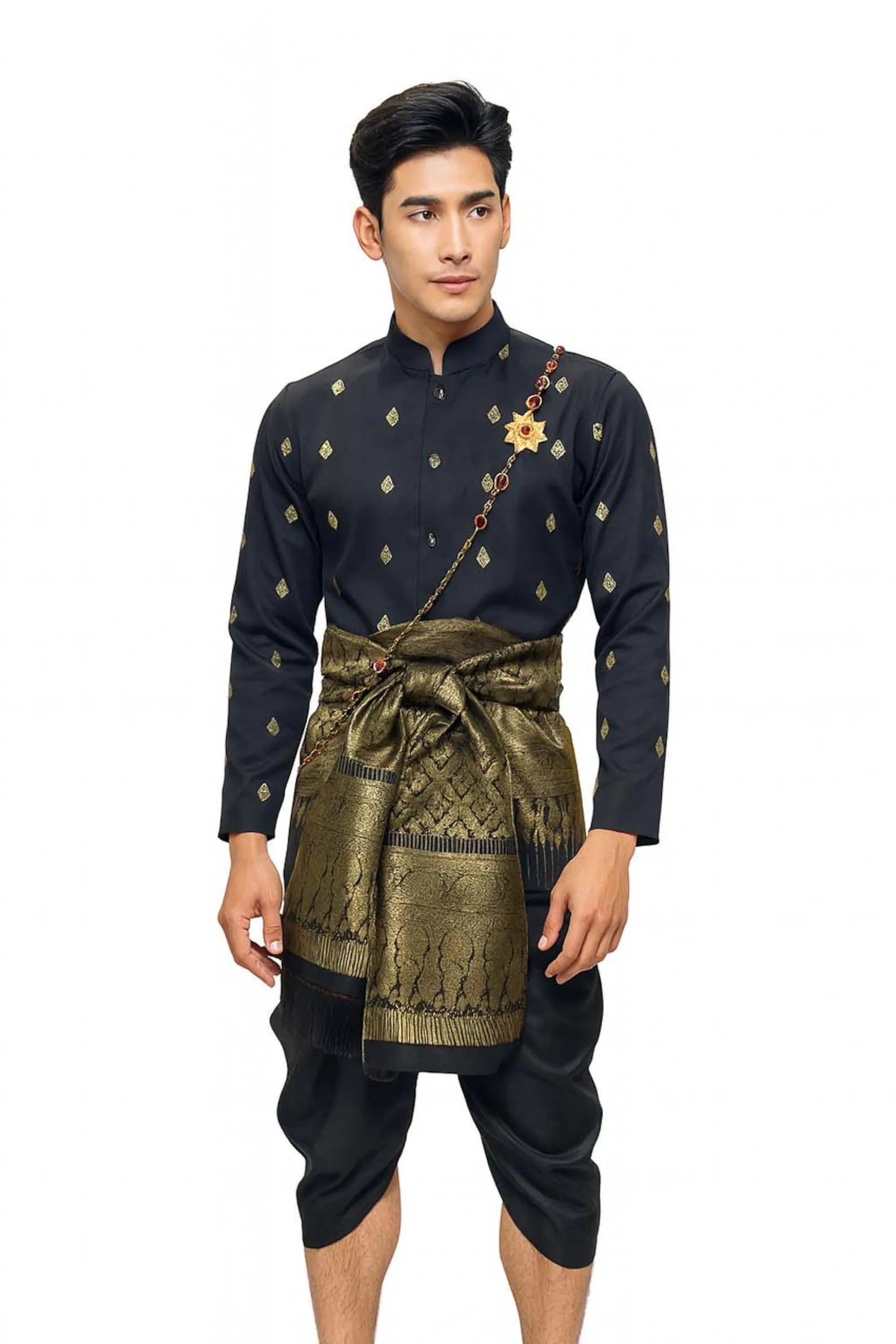 Thai Wedding Outfit For Men "Chut Thai" Black Silk Attire Traditional Formal Wear | Siam Regal