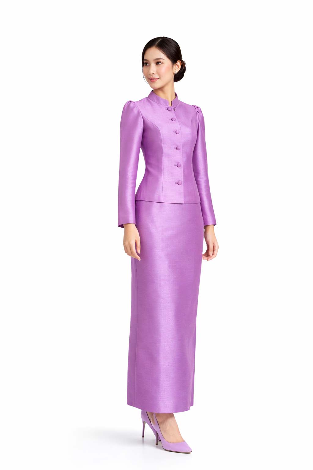 Ladies Light Purple Elegant Thai Silk 2 Piece Outfit - Fitted Blouse & Skirt Formal Wedding Attire