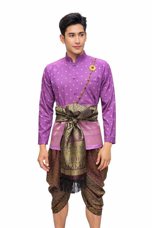 Thai Wedding Outfit For Men "Chut Thai" Purple Silk Attire Traditional Formal Wear | Siam Regal