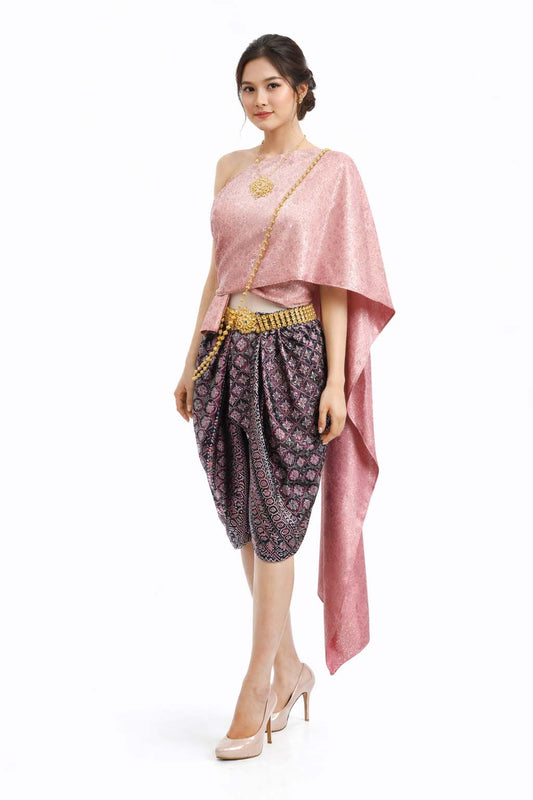 Ladies Thai Traditional Dress - Wedding Attire Formal Outfit Lotus Pink