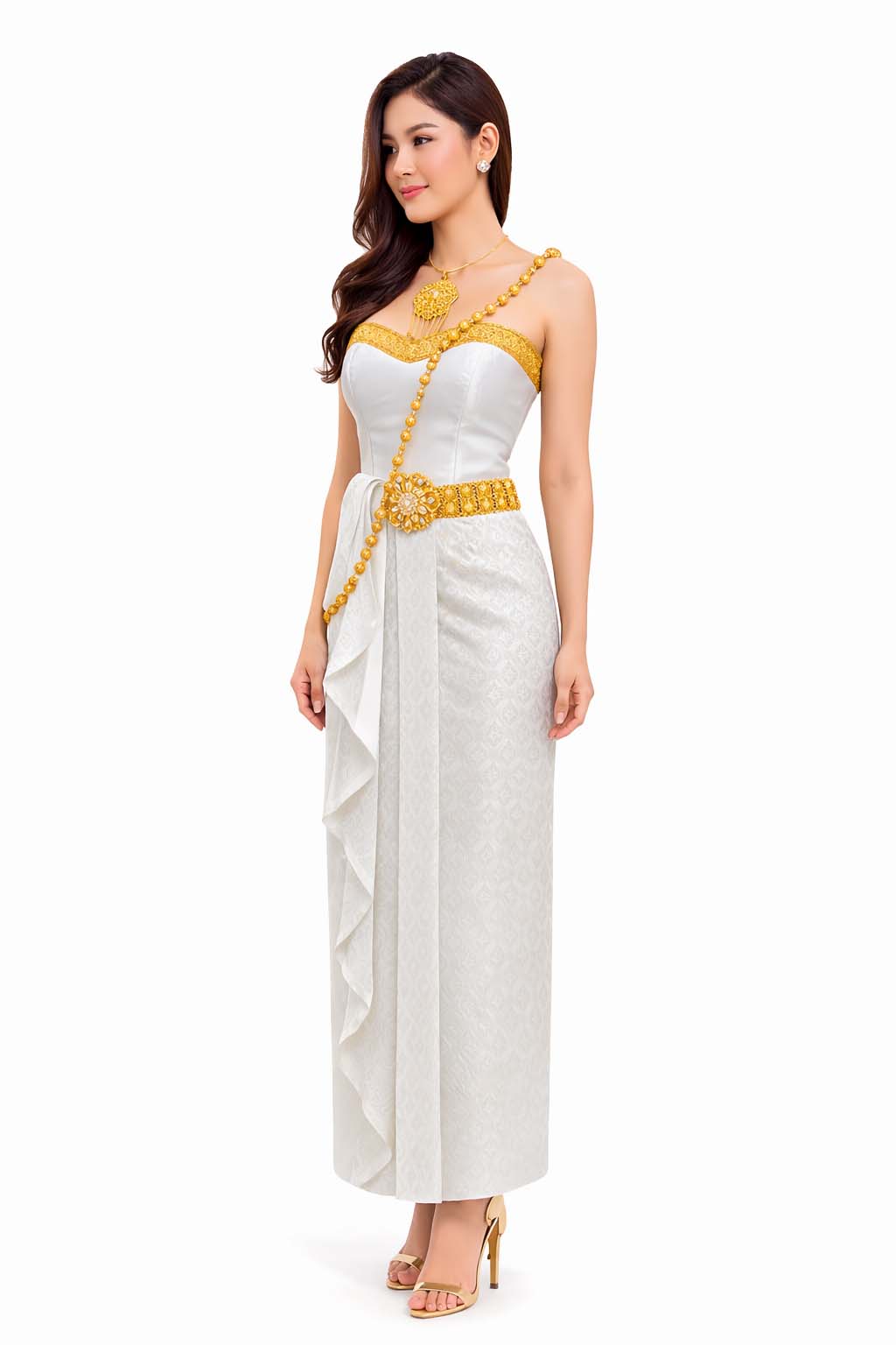 Thai Silk Wedding Dress – White Modern Thai Formal Outfit | Siam Regal
