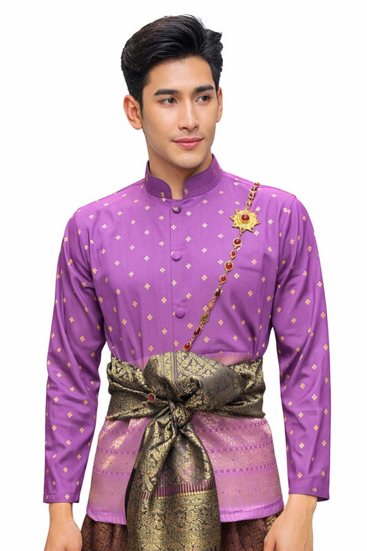 Thai Wedding Outfit For Men "Chut Thai" Purple Silk Attire Traditional Formal Wear | Siam Regal